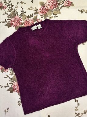 Vintage 90s Hillard & Hanson Purple Chenille Short Sleeve Knit Top | Size M